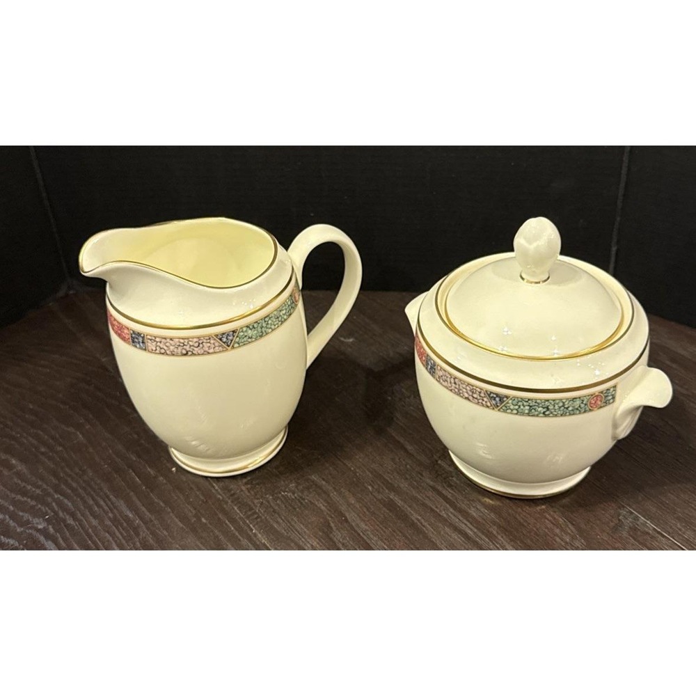 Pfaltzgraff Cabouchon American Bone China Sugar Bowl Creamer Set USA Vintage 90S